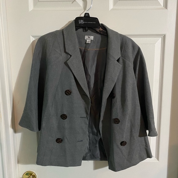 Worthington Jackets & Blazers - Women's Gray Double-Breasted Blazer